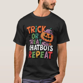 Camiseta Robô de bate-papo de Halloween IA Piada de Doce ou