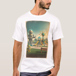 Camiseta Robô de Crianças Futurísticas Retro Atômico