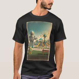 Camiseta Robô de Crianças Futurísticas Retro Atômico