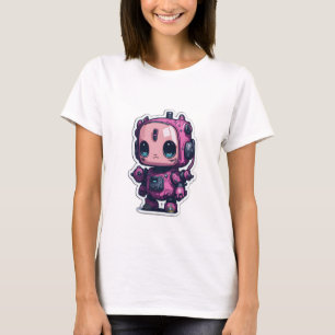 Camiseta robô de desenho animado rosa giro