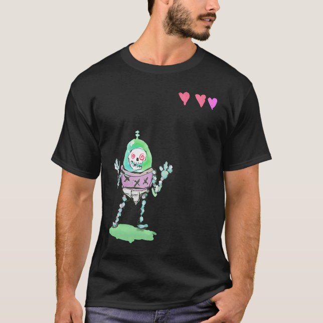 Camiseta Robô De Esqueleto X Triplo Com Corações De Vida (Frente)
