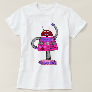 Camiseta Robô de Frankie: Rosa no branco