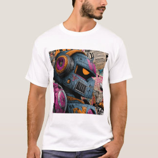 Camiseta Robô de Grafite Áspero com Fones de Ouvido — Arte