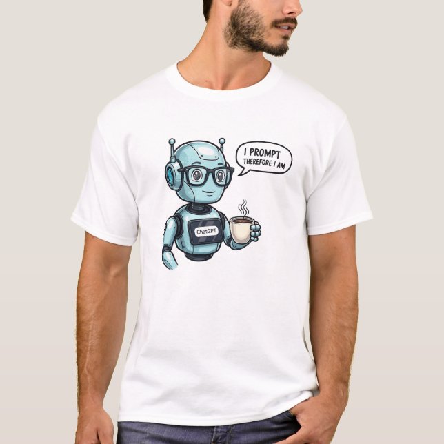 Camiseta Robô de IA: Eu Prompt, Portanto Eu Sou (Frente)