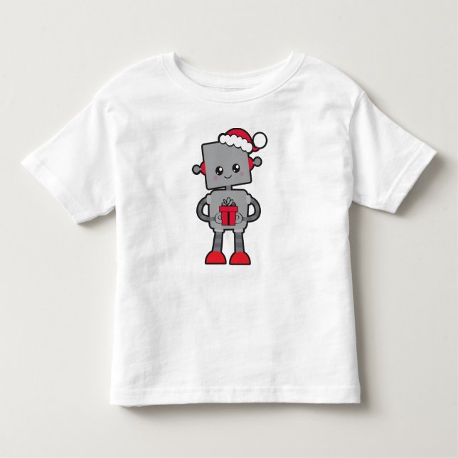 Camiseta Robô de Natal, Robô Bonito, Chapéu Santa, presente (Frente)