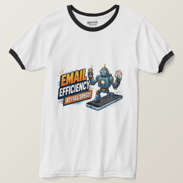 Camiseta Robô de Produtividade de E-mail Rápido (Frente do Design)
