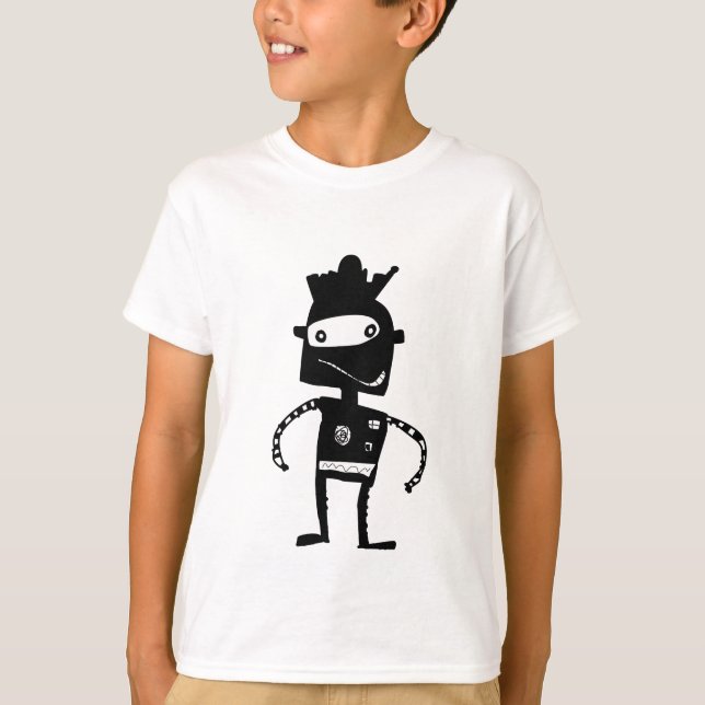 Camiseta Robô Desenhada Mão para Crianças (Frente)