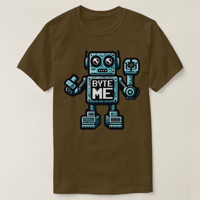 Camiseta Robô engraçado AI AGI Humor Byte Me (Frente do Design)