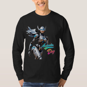 Camiseta Robô feminino sorridente e bonito "Aus Pintado à