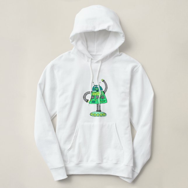 Camiseta Robô Frankie, verde em branco (Frente do Design)
