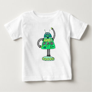Camiseta Robô Frankie, verde em branco