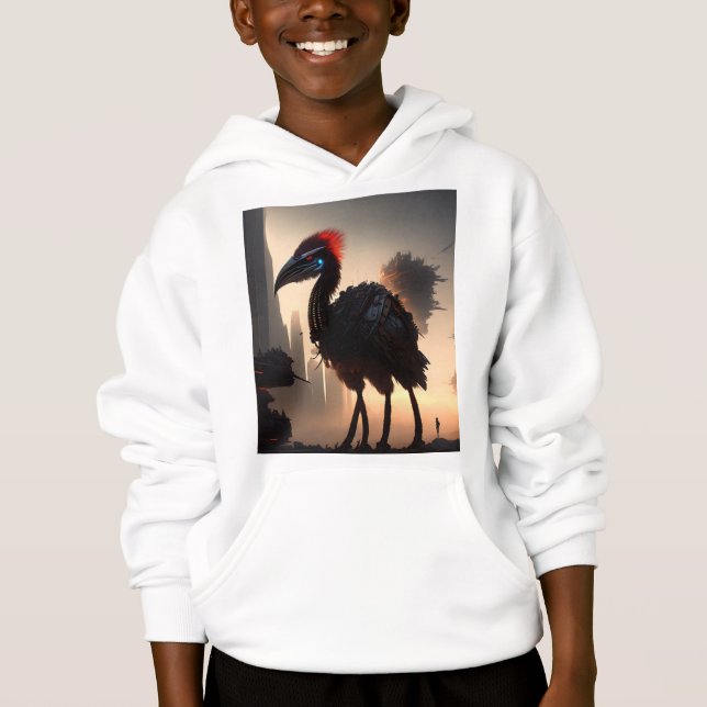Camiseta Robô Futurístico Australiano Emu, Kids Hoodie (Frente)