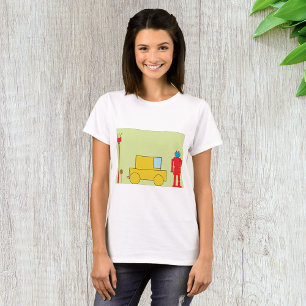 Camiseta Robô Geométrico Retro e Carro Amarelo