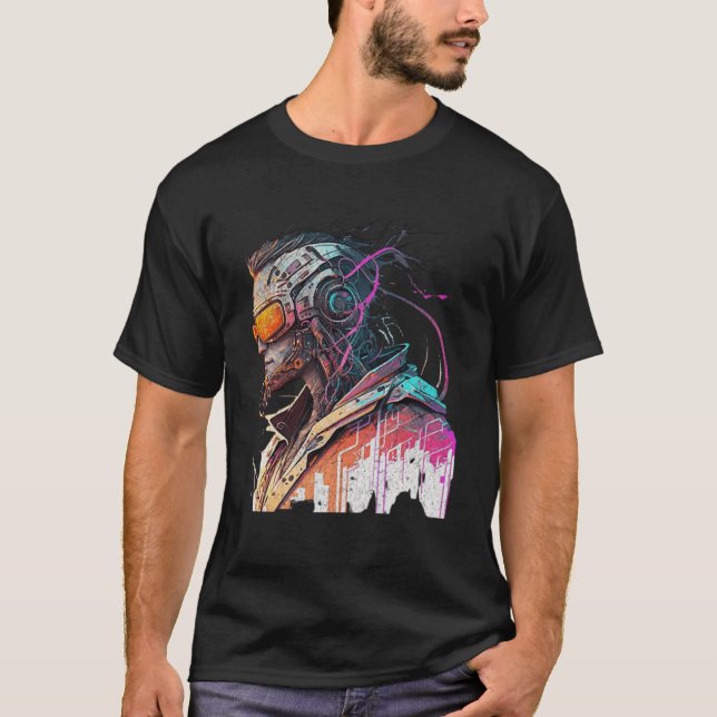 Camiseta Robô legal Cyberpunk retro vintage sunset singular (Frente)