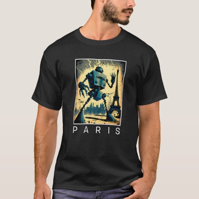 Camiseta Robô Mau gigante atacando Paris Sci Fi (Frente)