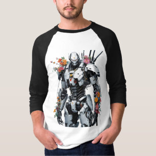 Camiseta Robô Mecânico Com Flores