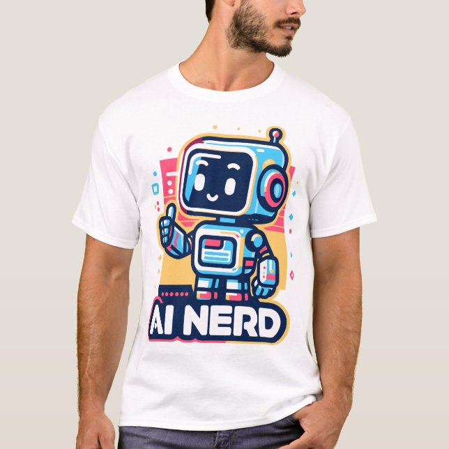 Camiseta Robô Nerd de IA Retro (Frente)