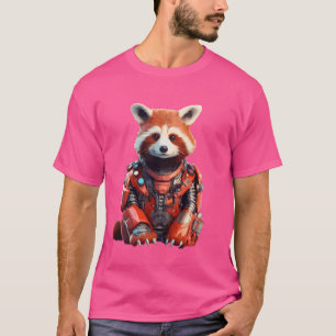 Camiseta Robô Panda Vermelho Mecânico Futurista Ciborgue Va