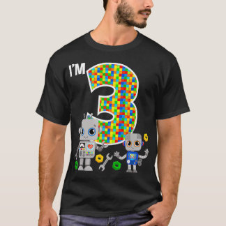 Camiseta Robôs aniversário de 3 anos Robôs Robôs 3 Anos Ol