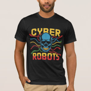Camiseta Robôs Cibernéticos Gráfico de Caveira Tech Noir Ne