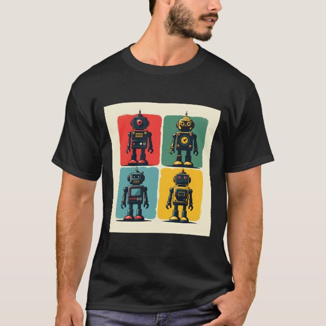 Camiseta Robôs de Cartografia do Sci Fi Retro (Frente)