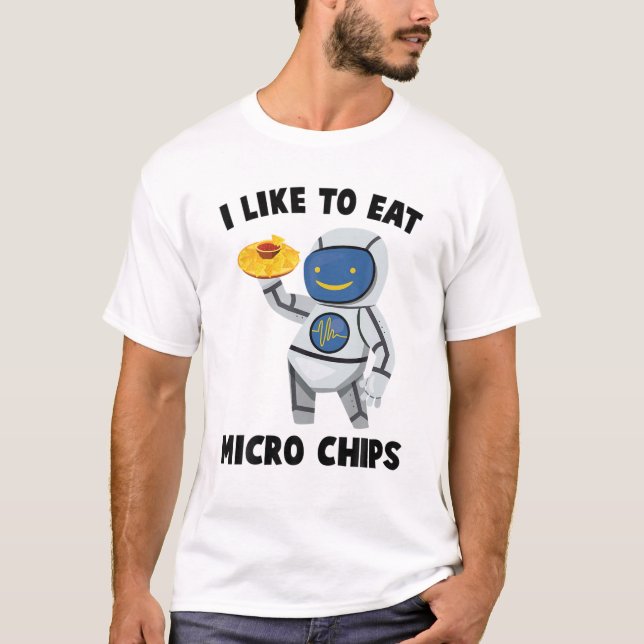 Camiseta Robôs - Eu Gosto De Comer Micro Chips - Nachos - E (Frente)