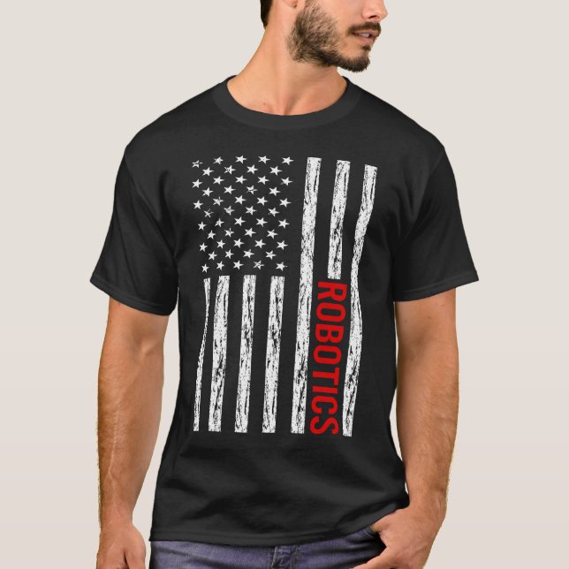 Camiseta Robôs Robóticos Robóticos de Sinalizador EUA (Frente)