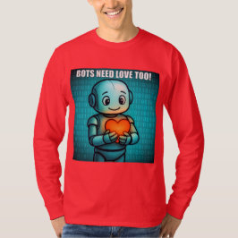 Camiseta Robôs Também Precisam de Amor - Manga Longa Vermel