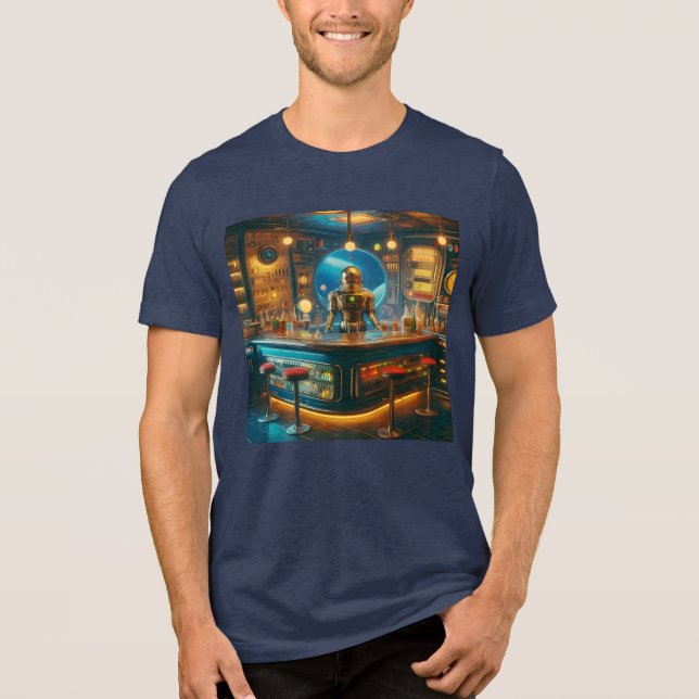 Camiseta Robot Bartender in Interstellar Space Age Dive Bar (Frente)