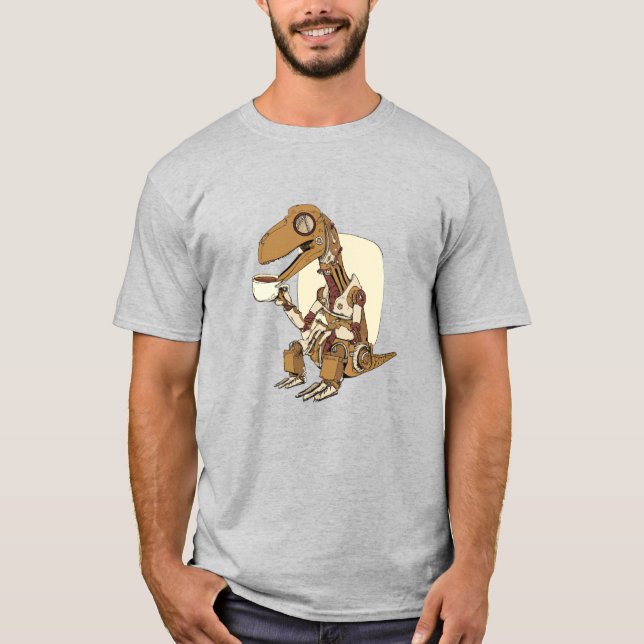 Camiseta Robot Dinosaur Drinking Coffee  (Frente)