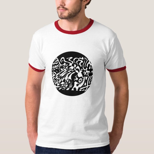 Camiseta "Robot Dreams" Arte Abstrato B&W (Frente)