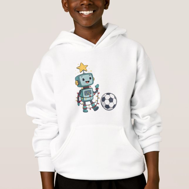 Camiseta Robot with Christmas lights playing soccer (Frente)