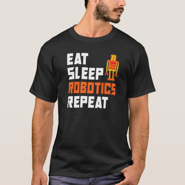 Camiseta Robótica de Repetição do Sono Comida (Frente)