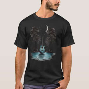 Camiseta Rocha De Árvore De Violão Acústico No Lago Gráfico