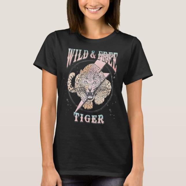 Camiseta Rocha E Leopardo Roll Do Tiger Selvagens E Gratuit (Frente)