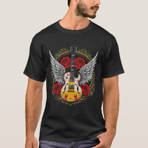 Camiseta Rocha E Violão Rolado Com Rosa de Design de Círcul