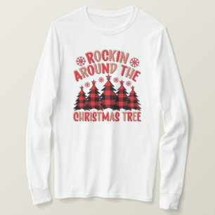 Camiseta Rocha em torno da árvore de Natal Longa Folha