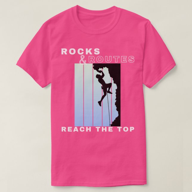 Camiseta Rochas e Rotas Alcançam Alturas Superiores Subindo (Frente do Design)