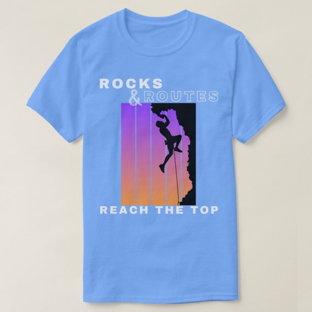 Camiseta Rochas e Rotas Alcançam Alturas Superiores Subindo (Frente do Design)