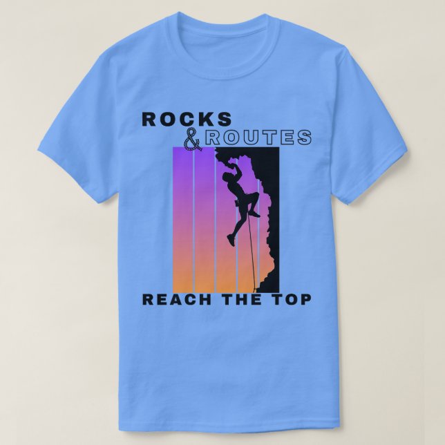Camiseta Rochas e Rotas Alcançam Alturas Superiores Subindo (Frente do Design)