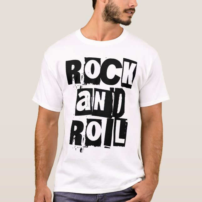 Camiseta Rock and Roll bold and distressed logo design (Frente)