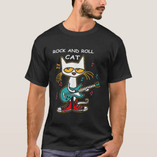 Camiseta Rock And Roll Cat Tocando Violão Engraçado Gato De