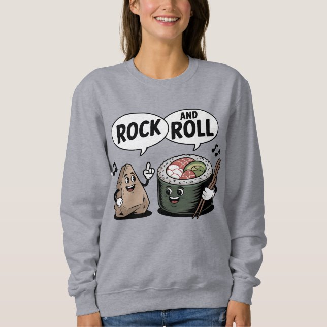 Camiseta Rock and Roll Sushi Cartoon Pun (Frente)