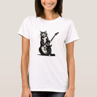 Camiseta Rock Cat tocando violão