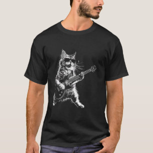 Camiseta Rock Cat Tocando Violão Engraçado Violão Gato