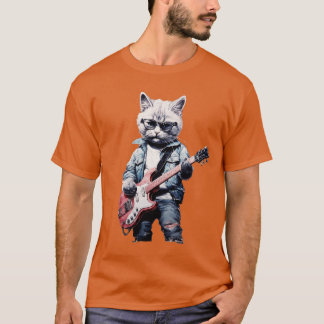 Camiseta Rock Cat Tocando Violão Engraçado Violão Gato (23)
