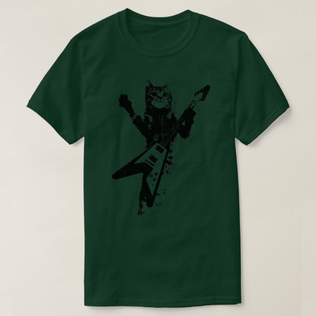 Camiseta Rock Cat Tocando Violão Engraçado Violão Gato (31) (Frente do Design)