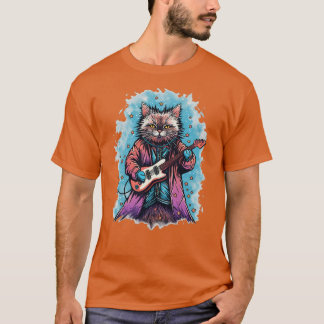 Camiseta Rock Cat Tocando Violão Engraçado Violão Gato (8)