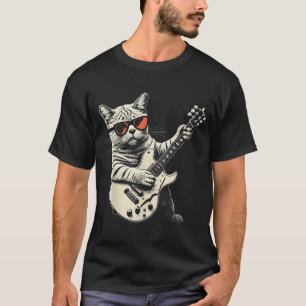 Camiseta Rock Cat Tocando Violão - Gato Guitarrista Engraça