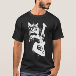 Camiseta Rock Cat Tocando Violão - Violão Engraçado